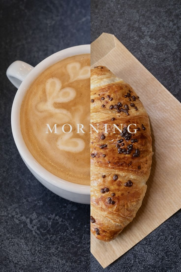 Composição com xícara de café e croissant, ilustrando a identidade visual do Café Miolo.